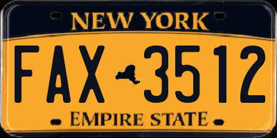 NY license plate FAX3512