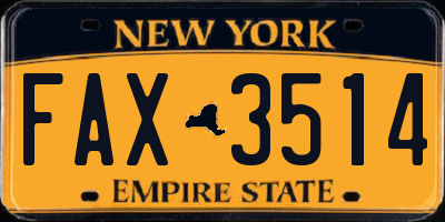 NY license plate FAX3514