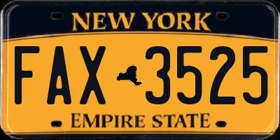 NY license plate FAX3525