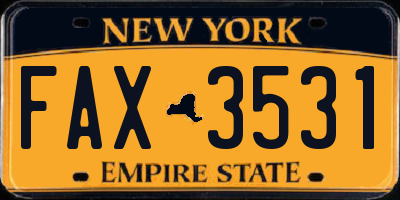 NY license plate FAX3531