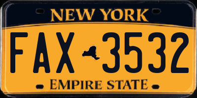 NY license plate FAX3532