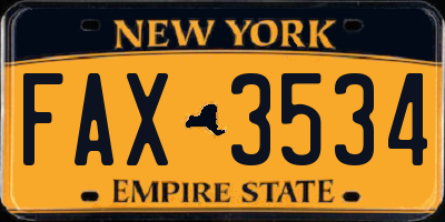 NY license plate FAX3534