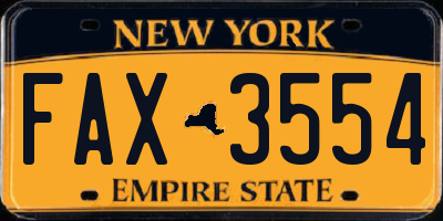 NY license plate FAX3554
