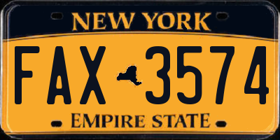 NY license plate FAX3574