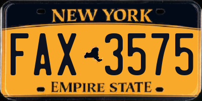 NY license plate FAX3575