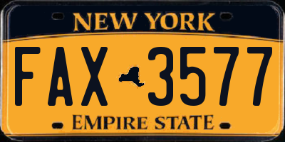 NY license plate FAX3577