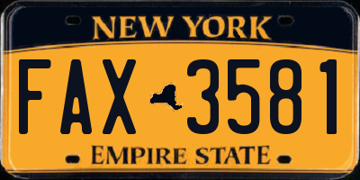 NY license plate FAX3581