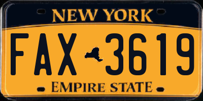NY license plate FAX3619