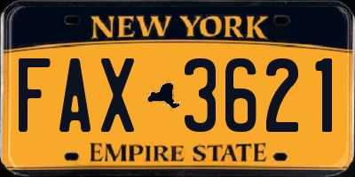 NY license plate FAX3621