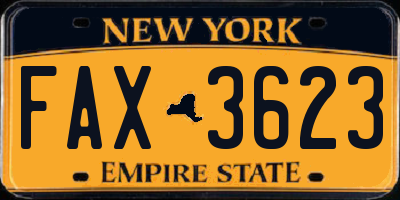 NY license plate FAX3623
