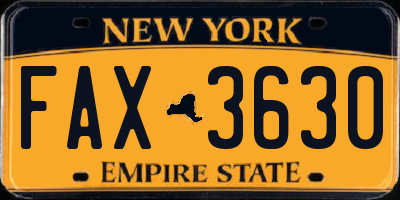 NY license plate FAX3630