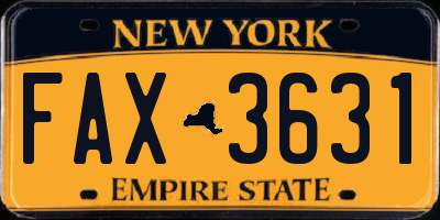 NY license plate FAX3631