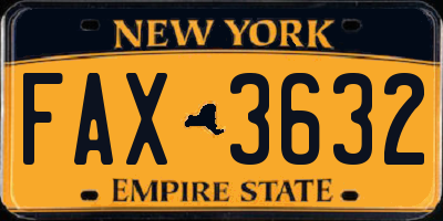NY license plate FAX3632