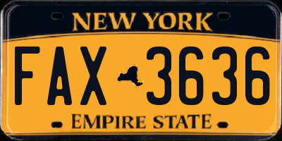NY license plate FAX3636