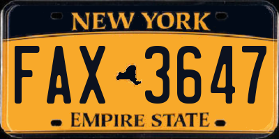 NY license plate FAX3647