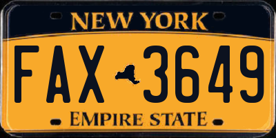 NY license plate FAX3649