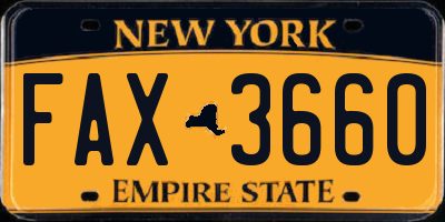 NY license plate FAX3660