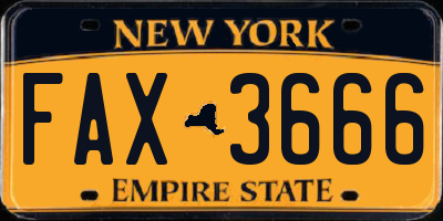 NY license plate FAX3666