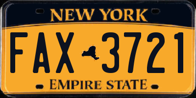 NY license plate FAX3721