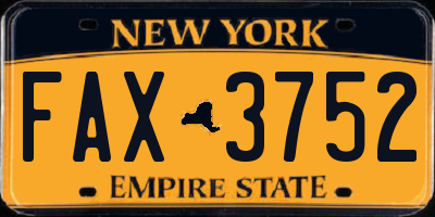 NY license plate FAX3752