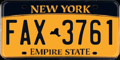 NY license plate FAX3761