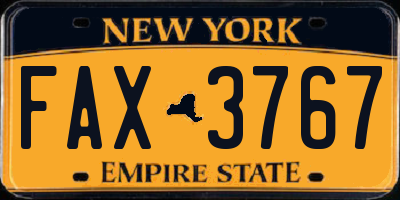 NY license plate FAX3767