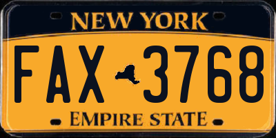 NY license plate FAX3768