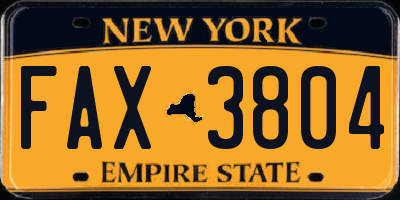 NY license plate FAX3804