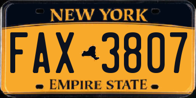 NY license plate FAX3807