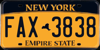 NY license plate FAX3838