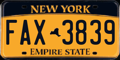 NY license plate FAX3839