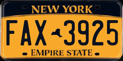 NY license plate FAX3925