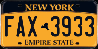 NY license plate FAX3933