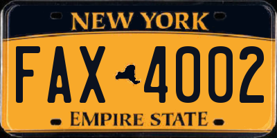 NY license plate FAX4002