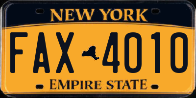 NY license plate FAX4010