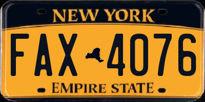 NY license plate FAX4076