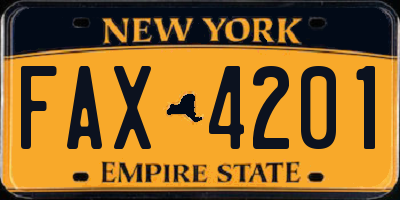 NY license plate FAX4201
