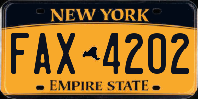 NY license plate FAX4202