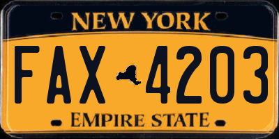 NY license plate FAX4203