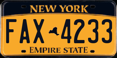 NY license plate FAX4233