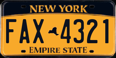 NY license plate FAX4321