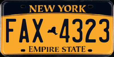 NY license plate FAX4323