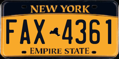 NY license plate FAX4361