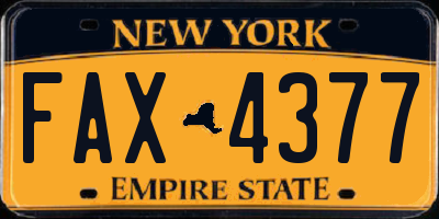 NY license plate FAX4377