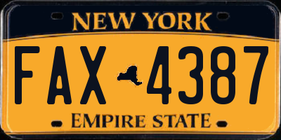 NY license plate FAX4387