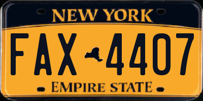 NY license plate FAX4407