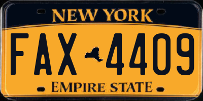 NY license plate FAX4409