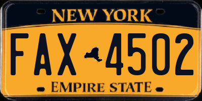 NY license plate FAX4502