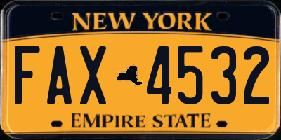 NY license plate FAX4532