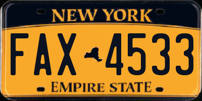 NY license plate FAX4533